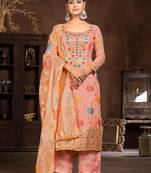 Peach Woven Designer  Hand Work Organza Semi Stitched Pant Party Wear Salwarsuit