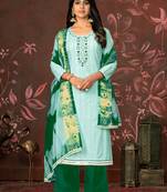 Sea Green Designer Hand Work Cambric Semi Stitched Pant Party Wear Salwarsuit