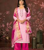 Light Pink Designer Hand Work Cambric Semi Stitched Pant Party Wear Salwarsuit