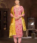 Light Pink Printed Designer Hand Work Art Silk Semi Stitched Pant Party Wear Salwarsuit