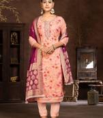 Peach Printed Designer Hand Work Art Silk Semi Stitched Pant Party Wear Salwarsuit