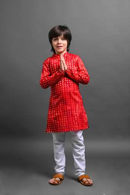 Vesham emblished kurta with pajama set for boys 4