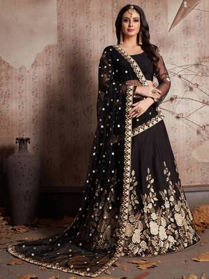 Black & White Solid Semi-Stitched Myntra Lehenga & Unstitched Blouse with Dupatta 1