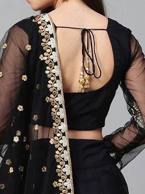 Black & White Solid Semi-Stitched Myntra Lehenga & Unstitched Blouse with Dupatta 4