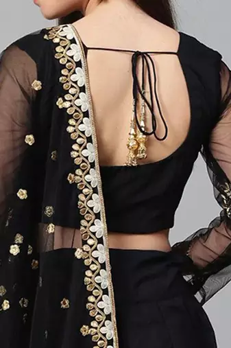 Black & White Solid Semi-Stitched Myntra Lehenga & Unstitched Blouse with Dupatta