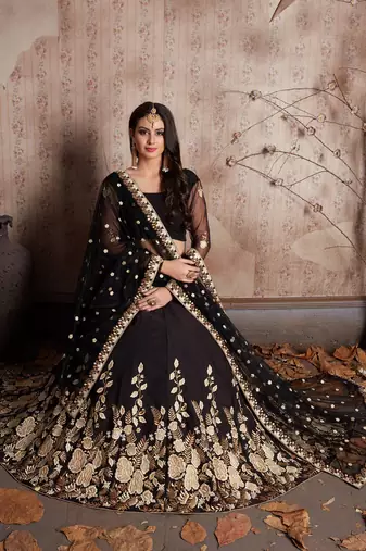 Black & White Solid Semi-Stitched Myntra Lehenga & Unstitched Blouse with Dupatta
