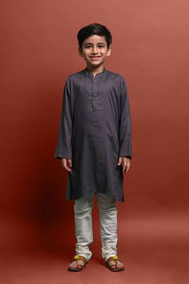 Vesham solid grey kurta with pajama for kid 1