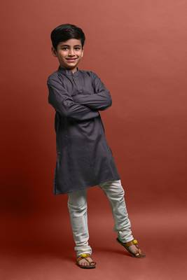 Vesham solid grey kurta with pajama for kid 5