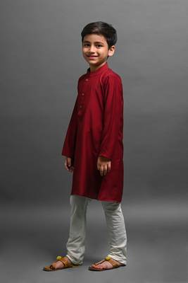 Vesham solid maroon kurta with pajama for kid 2