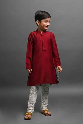 Vesham solid maroon kurta with pajama for kid 5