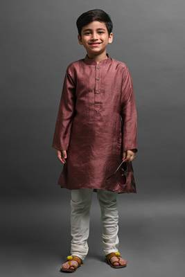 Vesham solid brown kurta with pajama for kid 1