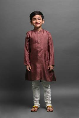 Vesham solid brown kurta with pajama for kid 5