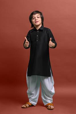 Vesham solid black kurta with pajama for kid 1