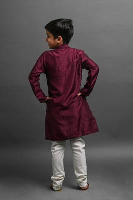 Vesham solid wine kurta with pajama for kid 4