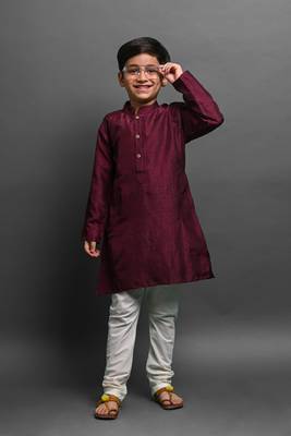 Vesham solid wine kurta with pajama for kid 5
