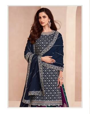 Blue Heavy Chinon Silk Indowestern Punjabi Salwar Suit 1