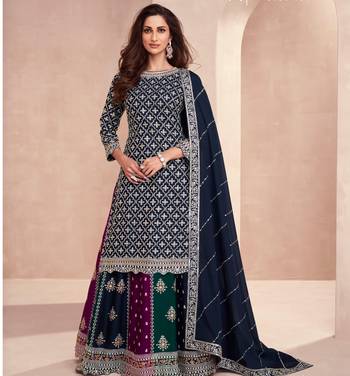 Blue Heavy Chinon Silk Indowestern Punjabi Salwar Suit 2