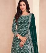 Green heavy chinon silk indowestern kurti & skirt set