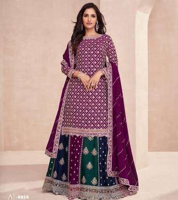 Magenta heavy chinon silk indowestern kurti & skirt set 2