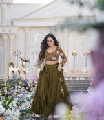 Wedding wear olive green georgette Designer Crop top with skirt 