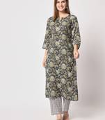 Blue printed cotton kurta set