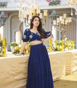 Designer women/Girls wear Georgette Hand Embroidered Crop top wit skirt 
