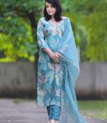 Viscose Tabby Fabric Sequence Embroidered Work Straight Cut Kurta with Cotton Lining, Pant and Dupatta Set