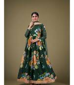 Green Digital Printed Sequance Jari Embroidery Work Faux Georgette Semi Stitched Pant Party Wear Salwarsuit