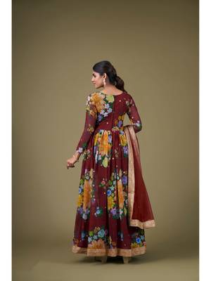 Maroon Digital Printed Sequance Jari Embroidery Work Faux Georgette Semi Stitched Pant Party Wear Salwarsuit 2