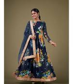 Blue Digital Printed Sequance Jari Embroidery Work Faux Georgette Semi Stitched Pant Party Wear Salwarsuit