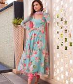 Designer floral print Anarkali gown with dupatta