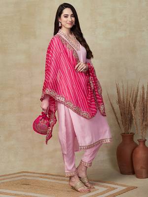 Viscose Silk Blend Sequence Embroidered Work Straight Cut Kurta Pant and Dupatta Set 2