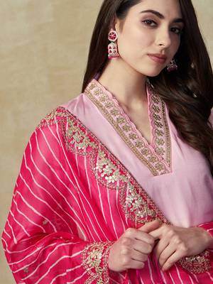 Viscose Silk Blend Sequence Embroidered Work Straight Cut Kurta Pant and Dupatta Set 3
