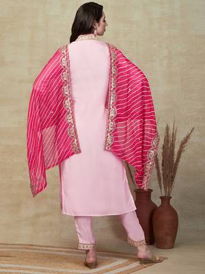 Viscose Silk Blend Sequence Embroidered Work Straight Cut Kurta Pant and Dupatta Set 5