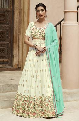 White Embroidered Gerogette Floor Length Salwar Kameez 1