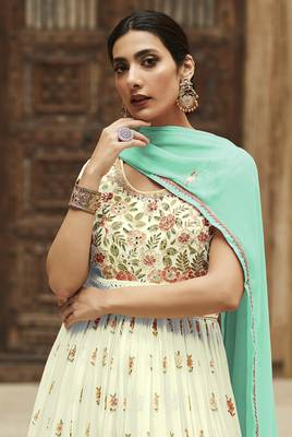 White Embroidered Gerogette Floor Length Salwar Kameez 2