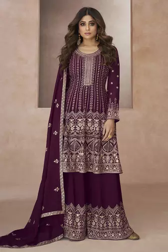 Purple festival wear embroidered salwar kameez