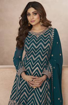 Dark Aqua Blue Festival Wear Embroidered Salwar Kameez 2