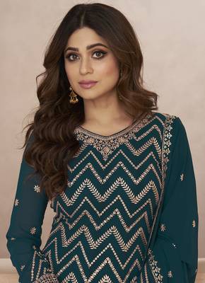 Dark Aqua Blue Festival Wear Embroidered Salwar Kameez 3