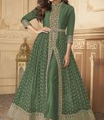 Sage green color embroidered georgette salwar kameez