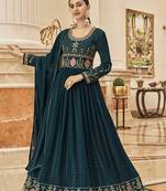 Teal Blue Georgette Embroidered Anarkali Suit