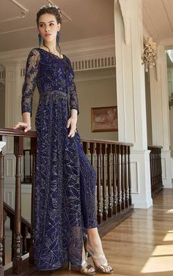 Navy Blue Wedding Net Anarkali Salwar Kameez 2