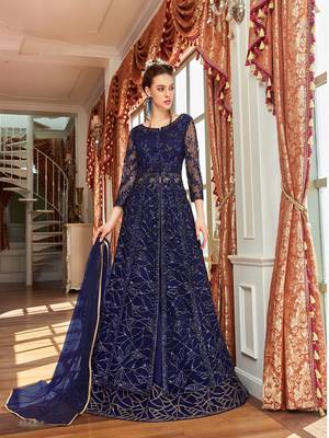 Navy Blue Wedding Net Anarkali Salwar Kameez 3