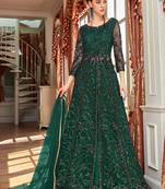Dark green wedding net anarkali salwar kameez
