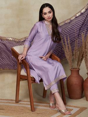 Viscose Silk Blend Sequence Embroidered Work Straight Cut Kurta Pant and Dupatta Set 1