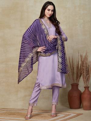 Viscose Silk Blend Sequence Embroidered Work Straight Cut Kurta Pant and Dupatta Set 2
