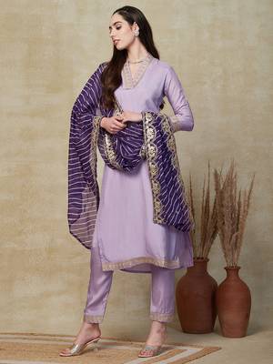 Viscose Silk Blend Sequence Embroidered Work Straight Cut Kurta Pant and Dupatta Set 3