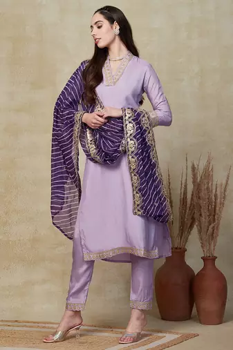 Viscose Silk Blend Sequence Embroidered Work Straight Cut Kurta Pant and Dupatta Set