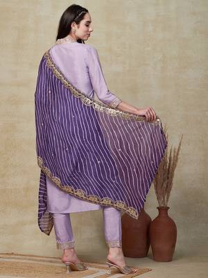 Viscose Silk Blend Sequence Embroidered Work Straight Cut Kurta Pant and Dupatta Set 4
