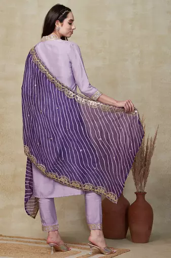 Viscose Silk Blend Sequence Embroidered Work Straight Cut Kurta Pant and Dupatta Set